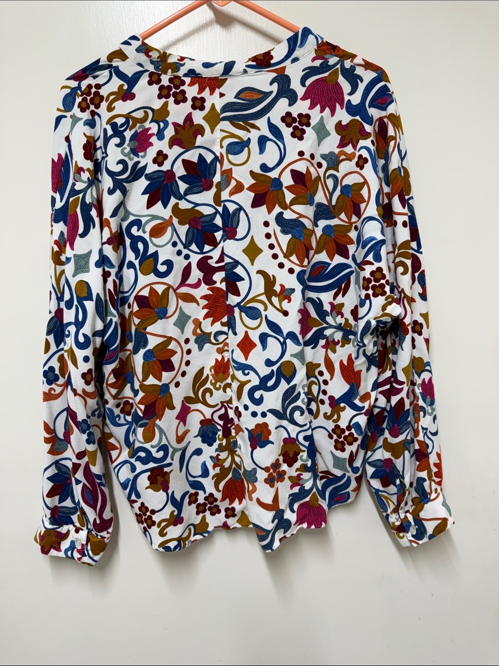 CeCe White Floral Paisley Tie-Front Button Blouse - Picture 3 of 3
